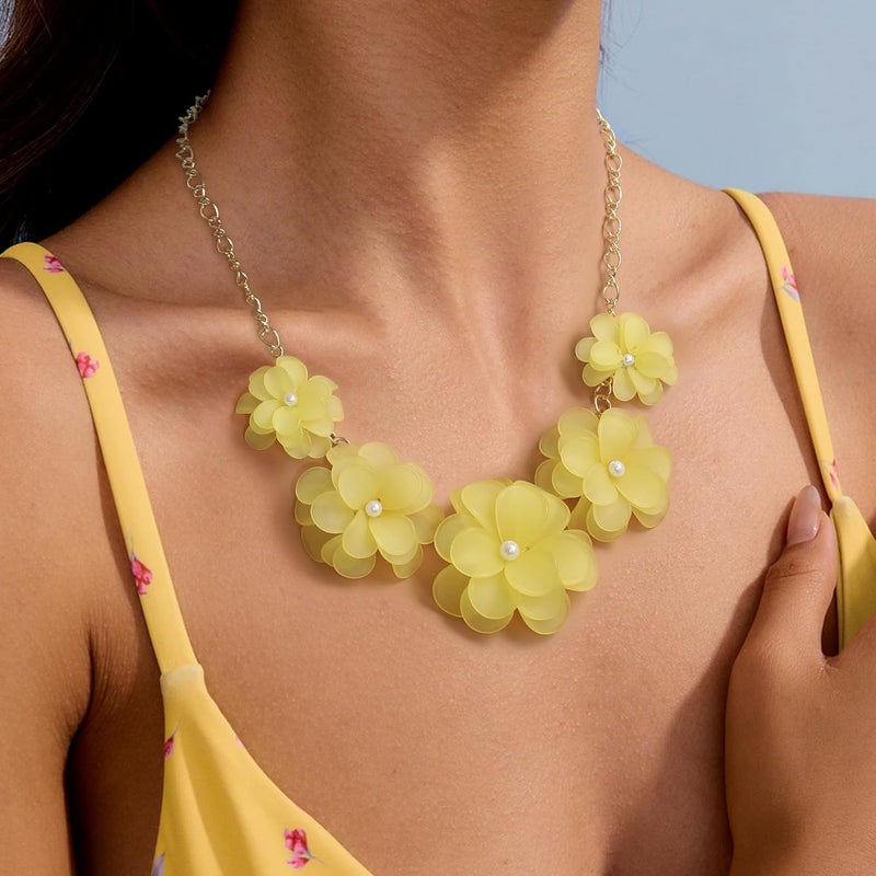 Flyonce Flower Collar Necklace, Floral Flowers Statement Summer Beach Chokers Necklaces for Women - Image 2